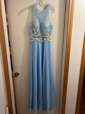 Val Stefani Sky Blue Beaded Evening Gown